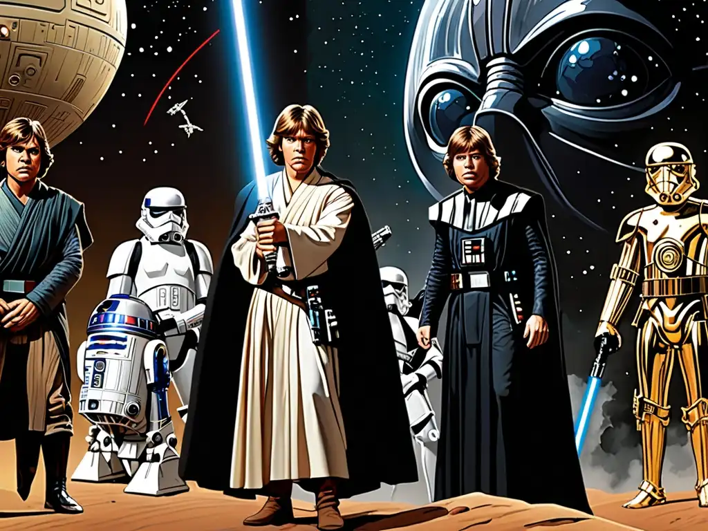 Comparación visual entre Star Wars y mitología, resaltando paralelismos en tramas y símbolos icónicos